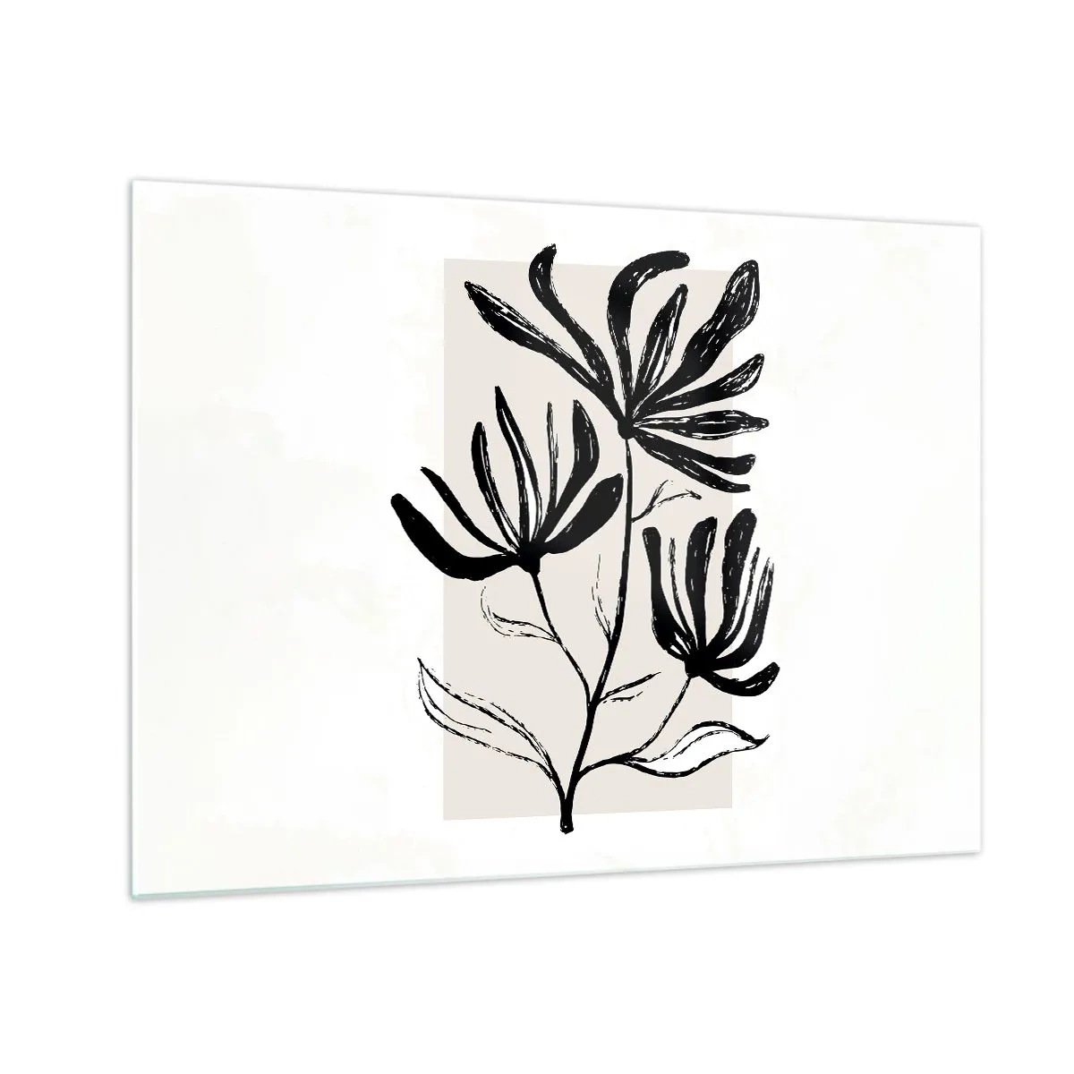 Obraz na szkle - Czarny szkic rośliny na jasnym tle - 70x50cm - Szkic do zielnika - Nowoczesna dekoracja ścienna do salonu i sypialni ARTTOR