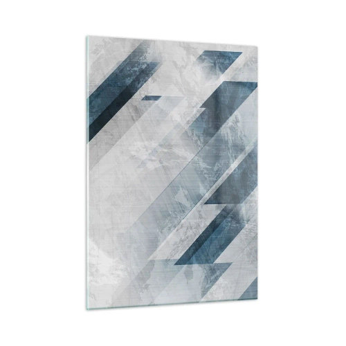 Obraz na szkle - Geometryczne pasy w odcieniach szarości i granatu - 50x70cm - Kompozycja przestrzenna – ruch szarości - Nowoczesna dekoracja ścienna do salonu, kuchni i sypialni ARTTOR