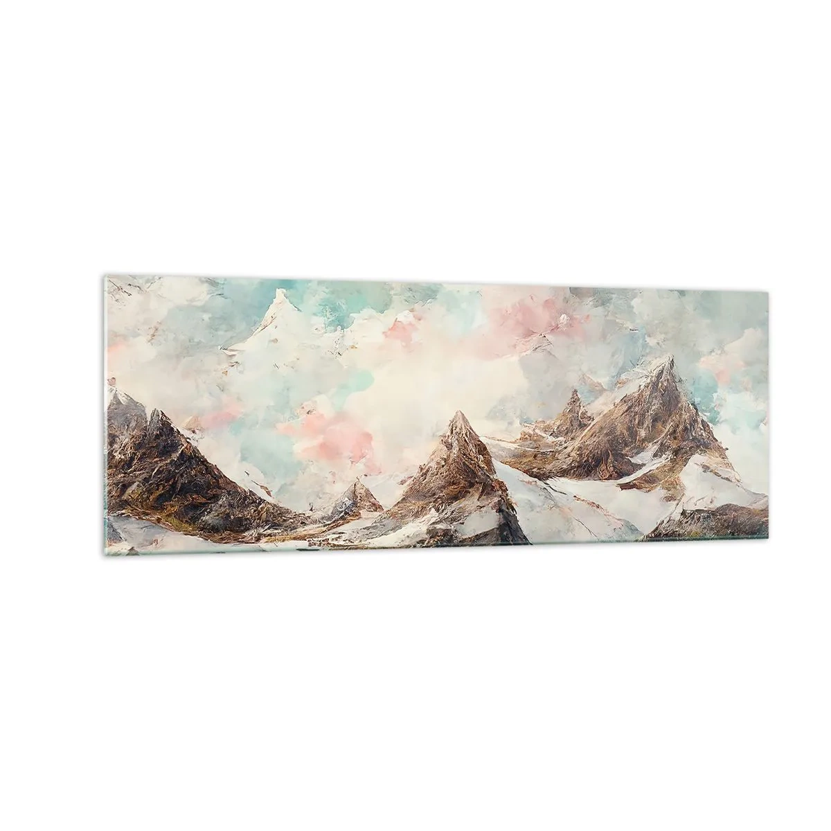 Obraz na szkle - Malownicze góry z pastelowym niebem - 140x50cm - Skalne ostrza - Nowoczesna dekoracja ścienna do salonu i sypialni ARTTOR