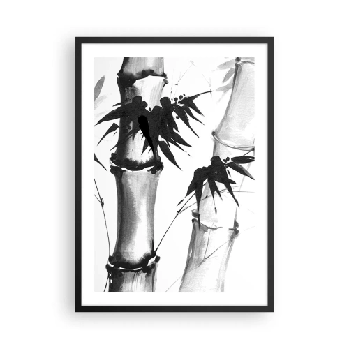 Plakat w czarnej ramie - Bambusowe łodygi i liście w czarno-białej stylistyce - 50x70cm - Zbliżenie na orient - Nowoczesna dekoracja ścienna do salonu i sypialni ARTTOR