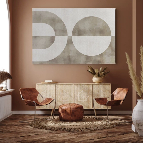 Obraz na płótnie - Podobieństwa i różnice - Abstrakcyjny obraz w odcieniach beżu z geometrycznymi kształtami i symetrią - 70x50cm