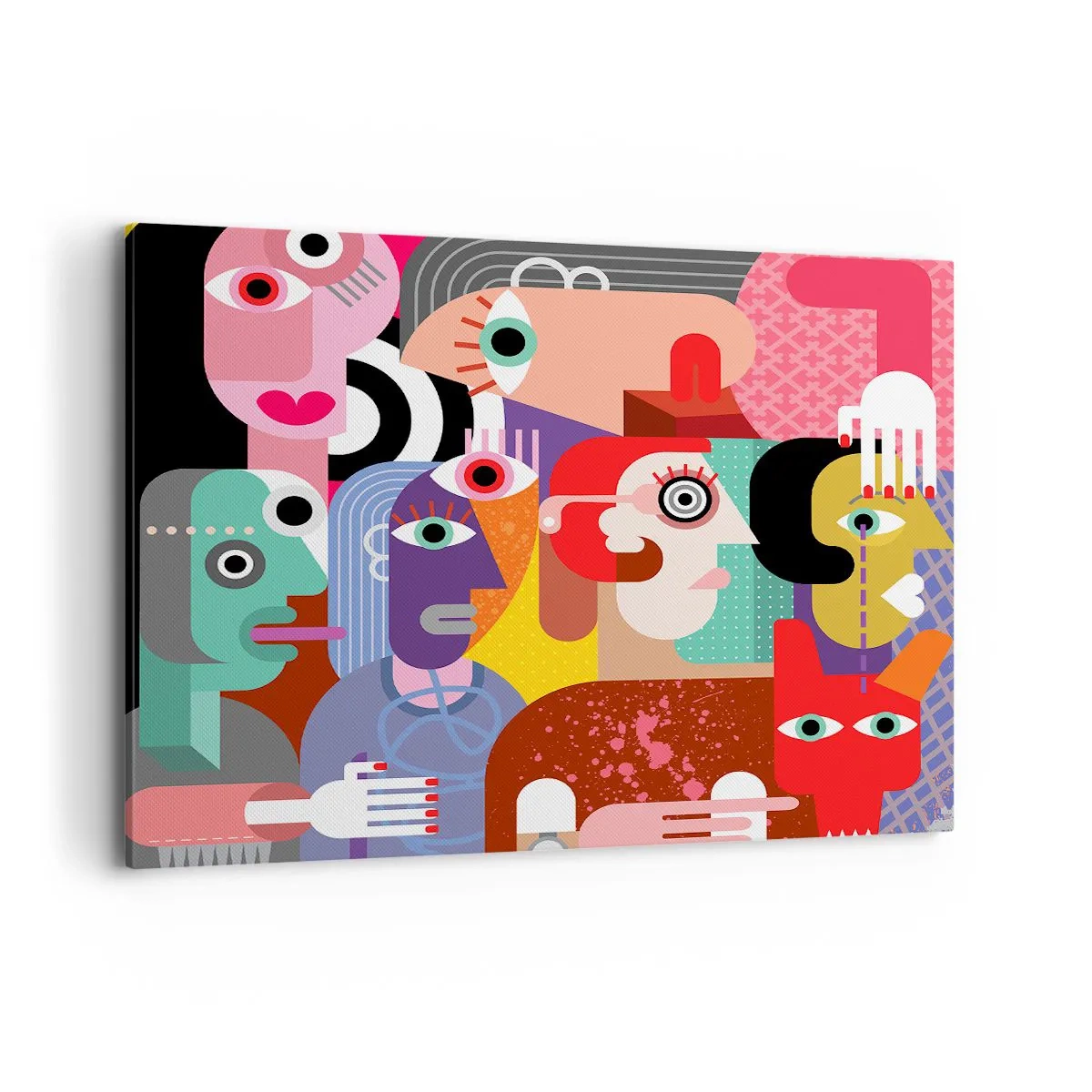 Obraz na płótnie - Kolorowa abstrakcja z geometrycznymi twarzami - 120x80cm - My od pana Picassa - Nowoczesna dekoracja ścienna do salonu, kuchni i sypialni ARTTOR