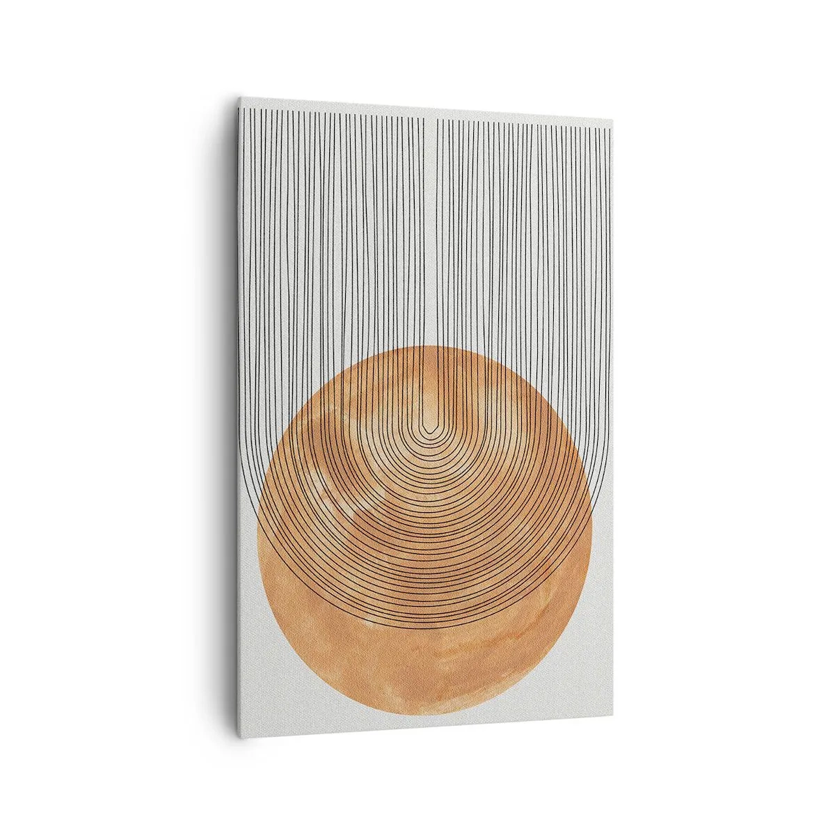 Obraz na płótnie - Geometryczna kompozycja z okręgiem i liniami w ciepłych barwach - 80x120cm - Kompozycja słoneczna - Nowoczesna dekoracja ścienna do salonu i sypialni ARTTOR