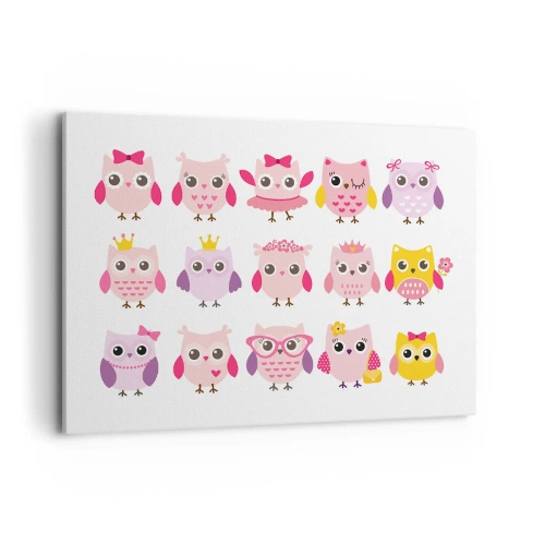 Obraz na płótnie - Urocze sowy w pastelowych kolorach - 100x70cm - Jedna słodsza od drugiej - Nowoczesna dekoracja ścienna do salonu, kuchni i sypialni ARTTOR