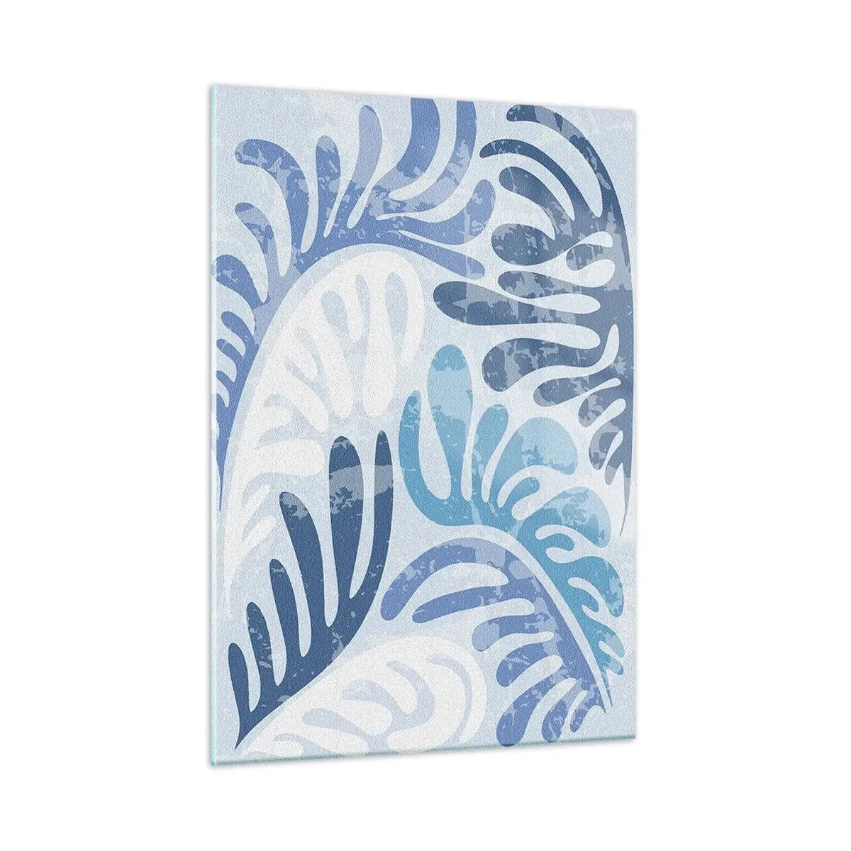 Obraz na szkle - Dekoracyjne liście paproci w odcieniach błękitu na jasnym tle - 50x70cm - Błękitne paprocie - Nowoczesna dekoracja ścienna do salonu, kuchni i sypialni ARTTOR