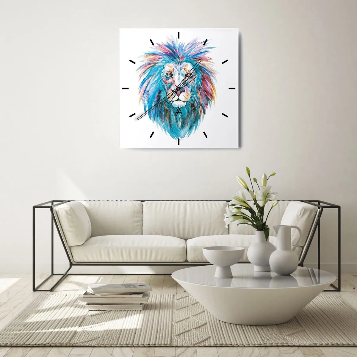 Zegar ścienny - Akwarelowy portret lwa w żywych kolorach - 30x30cm - Elektryzująca aura - Nowoczesna dekoracja ścienna do salonu i sypialni ARTTOR