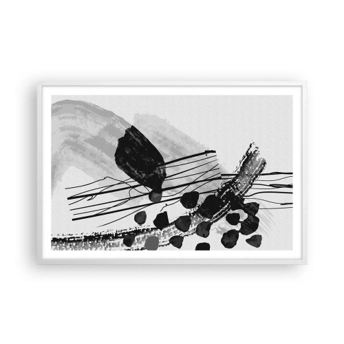 Plakat w białej ramie - Czarno-biała abstrakcja organiczna - 91x61 cm