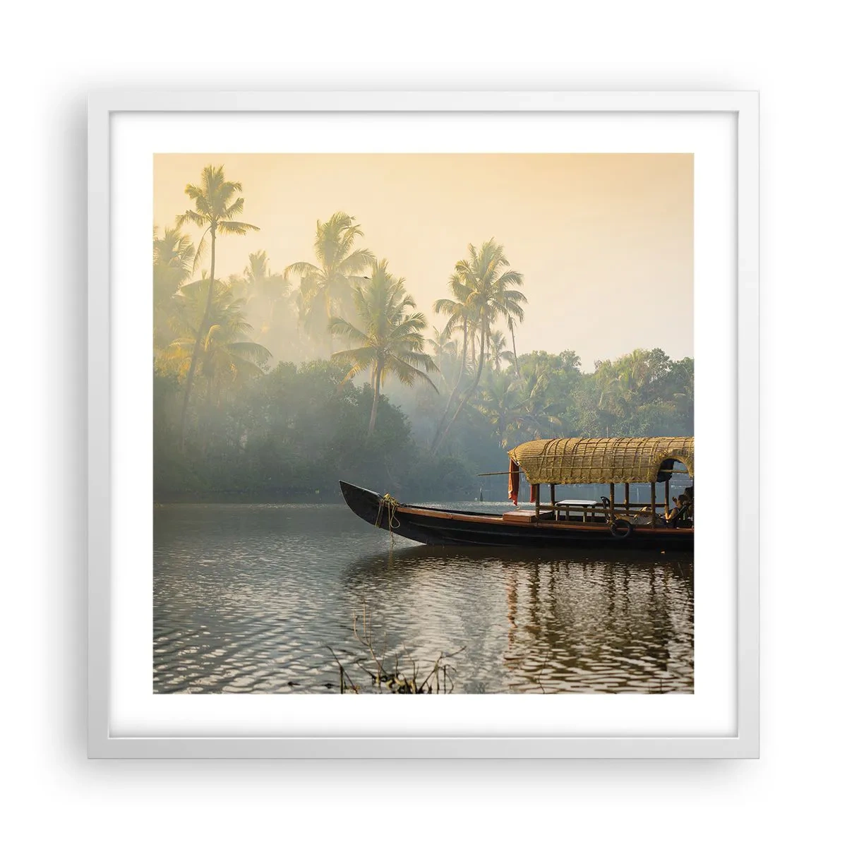 Plakat w białej ramie - Dom na rzece - 50x50 cm