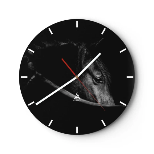 Zegar ścienny - Portret czarnego konia na głębokim, ciemnym tle - 30x30cm - Czarny książę - Nowoczesna dekoracja ścienna do salonu, kuchni i sypialni ARTTOR