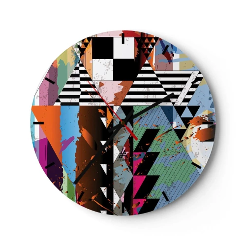 Zegar ścienny - Kolorowy geometryczny wzór z kontrastującymi kształtami - 30x30cm - Geometrycznie i organicznie - Nowoczesna dekoracja ścienna do salonu, kuchni i sypialni ARTTOR