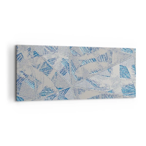 Obraz na płótnie - Geometryczne wzory w odcieniach błękitu i szarości - 120x50cm - W szaroniebieskim labiryncie - Nowoczesna dekoracja ścienna do salonu i sypialni ARTTOR