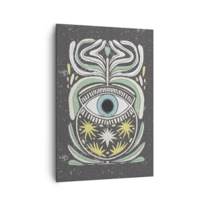 Obraz na płótnie - Symboliczne oko w otoczeniu abstrakcyjnych wzorów - 70x100cm - Plemienne rytuały - Nowoczesna dekoracja ścienna do salonu i sypialni ARTTOR