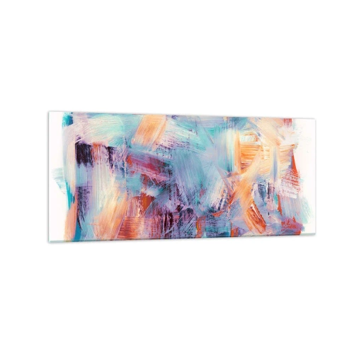 Obraz na szkle - Kolorowe pociągnięcia pędzla w abstrakcyjnej kompozycji - 120x50cm - Kolorowy bałagan - Nowoczesna dekoracja ścienna do salonu i sypialni ARTTOR
