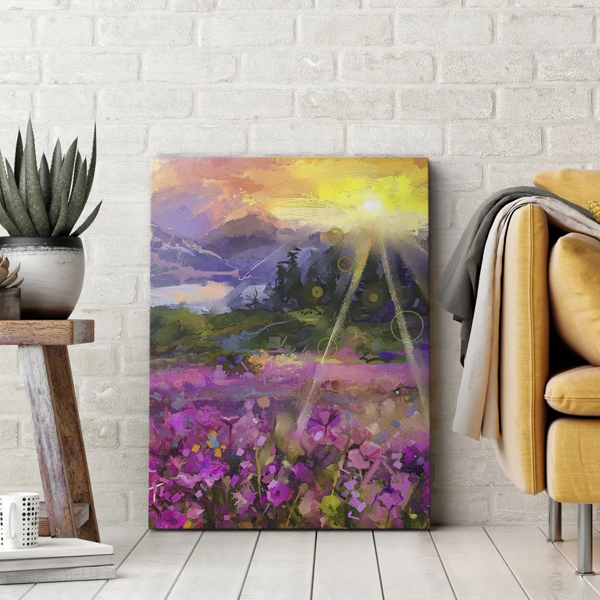 Obraz na płótnie - Malownicza łąka w promieniach zachodzącego słońca - 70x100cm - W dolinie pod opieką słońca - Nowoczesna dekoracja ścienna do salonu i sypialni ARTTOR