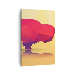 Obraz na płótnie - Geometryczna sylwetka bizona w odcieniach czerwieni i fioletu - 80x120cm - Amarantowa siła żubra - Nowoczesna dekoracja ścienna do salonu i sypialni ARTTOR