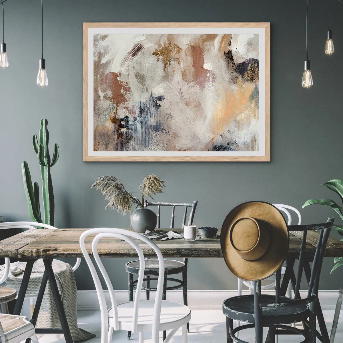 Plakat w ramie jasny dąb - Abstrakcja zamglona - 100x70 cm