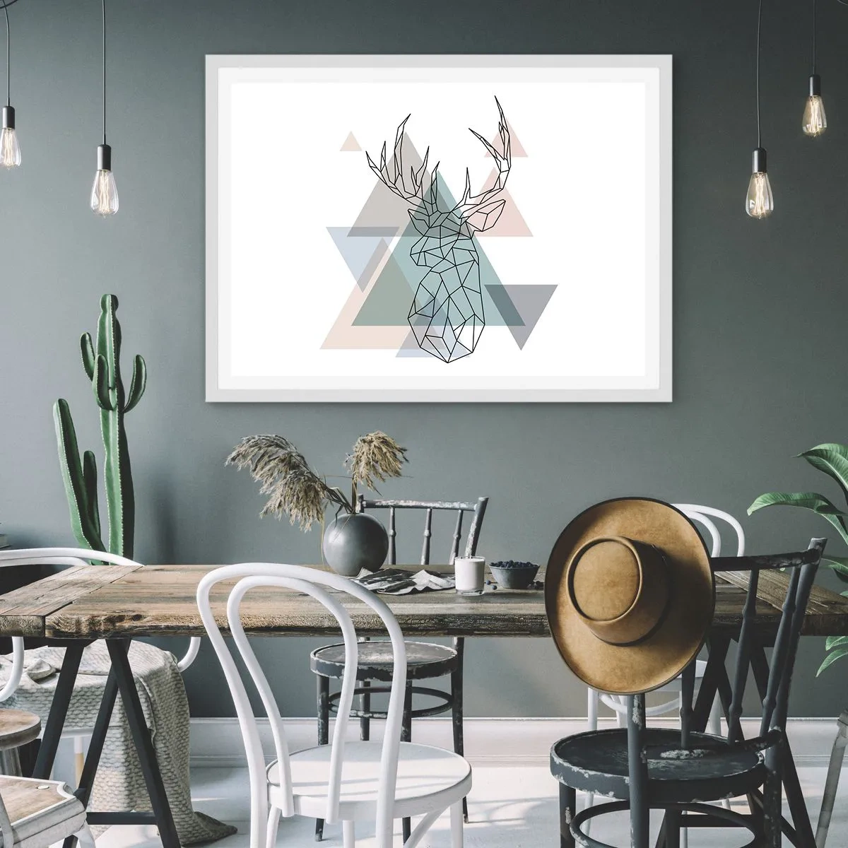 Plakat w białej ramie - W geometrycznym lesie - 70x50 cm