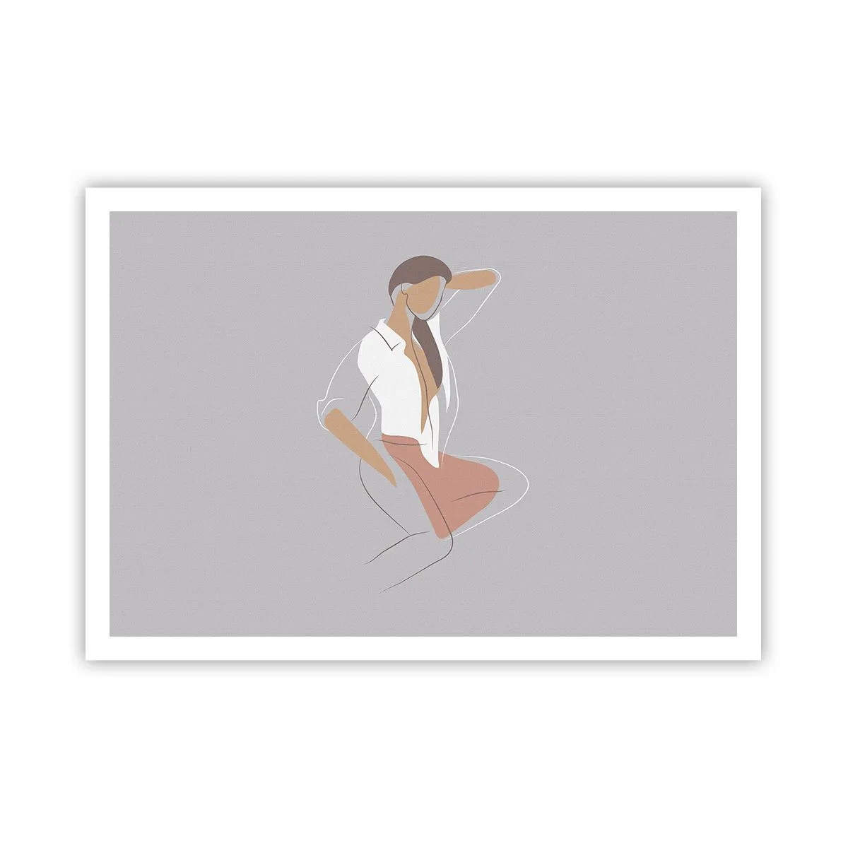 Plakat - Minimalistyczny portret kobiety w pastelowych barwach - 100x70cm - Zarys wdzięku - Nowoczesna dekoracja ścienna do salonu i sypialni ARTTOR