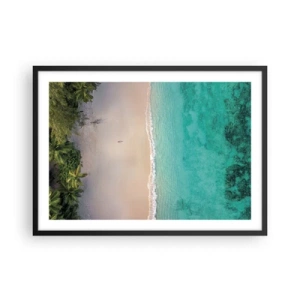 Plakat w czarnej ramie - Tropikalna plaża z turkusową wodą z lotu ptaka - 70x50cm - Rajska plaża - Nowoczesna dekoracja ścienna do salonu i sypialni ARTTOR