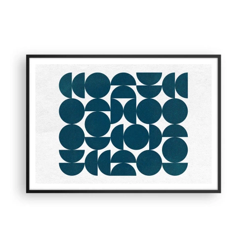 Plakat w czarnej ramie - Geometryczne kształty w odcieniach granatu na białym tle - 100x70cm - Koła i półkola - Nowoczesna dekoracja ścienna do salonu i sypialni ARTTOR