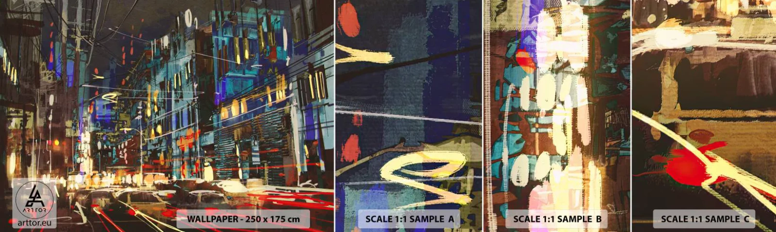 Fototapeta Próbka Samoprzylepna Deluxe Sticker - Wieczorny gwar ulicy - Miasto, Architektura, Nocne Życie - 100x30 cm