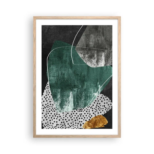 Plakat w ramie jasny dąb - Barwna abstrakcja z płatkiem złota - 50x70 cm