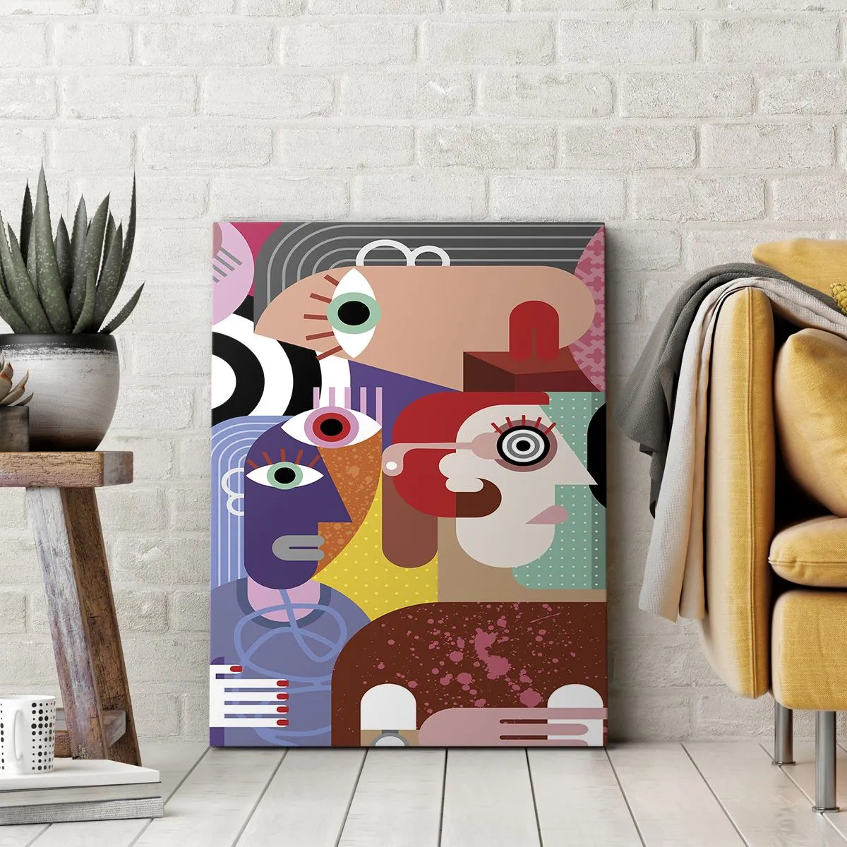 Obraz na płótnie - Abstrakcyjne twarze w stylu kubizmu - 50x70cm - My od pana Picassa - Nowoczesna dekoracja ścienna do salonu, kuchni i sypialni ARTTOR