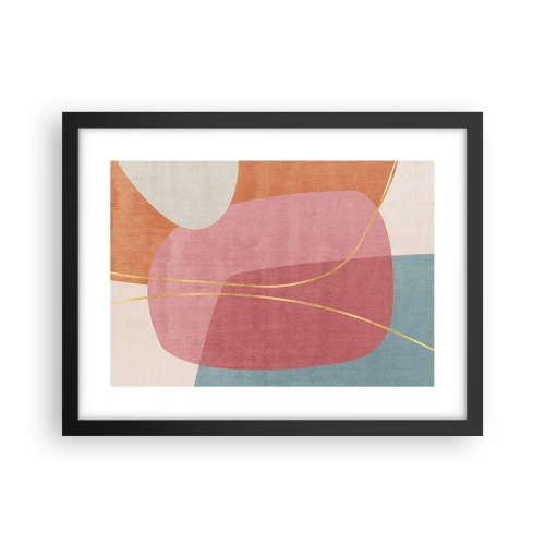 Plakat w czarnej ramie - Pastelowa kompozycja z nicią złota - 40x30 cm