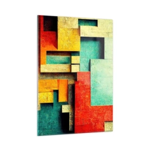 Obraz na szkle - Kolorowa abstrakcja geometryczna z prostokątów - 50x70cm - Festiwal kątów prostych - Nowoczesna dekoracja ścienna do salonu, kuchni i sypialni ARTTOR