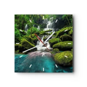 Zegar ścienny - Turkus, szafiry i płynne srebro - 40x40 cm