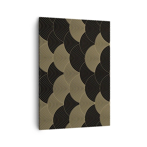 Obraz na płótnie - Abstrakcyjny wzór z półkolistych linii w odcieniach złota i czerni - 50x70cm - Jedność w wielości - Nowoczesna dekoracja ścienna do salonu, kuchni i sypialni ARTTOR