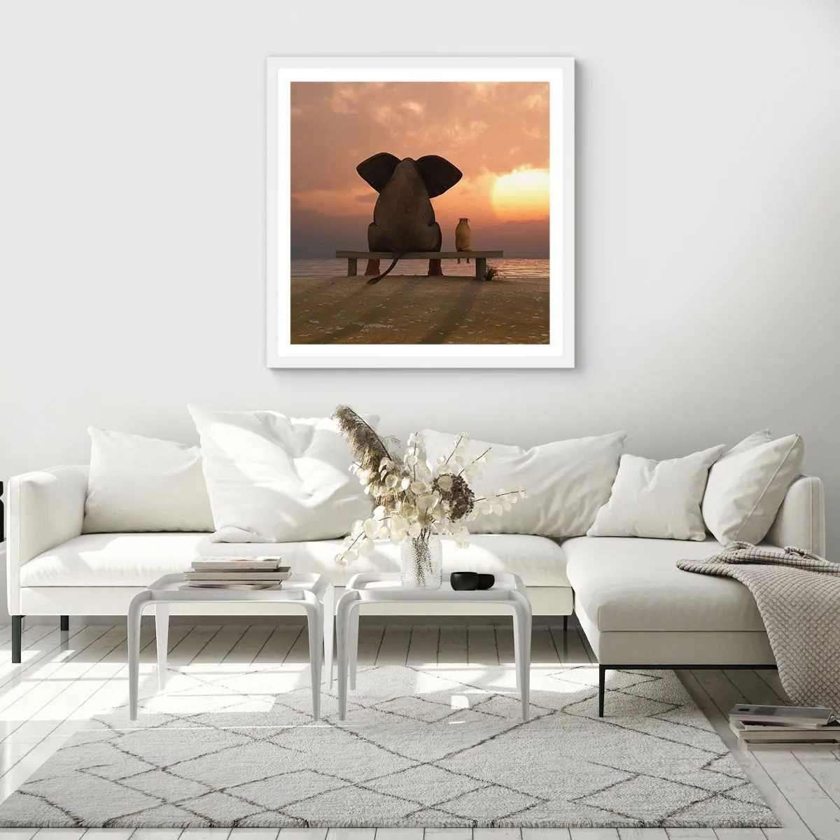 Plakat w białej ramie - Dobrze jest razem pomilczeć - 60x60 cm