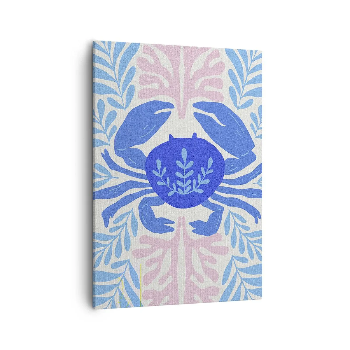 Obraz na płótnie - Dekoracyjny niebieski krab otoczony roślinnymi motywami - 50x70cm - Jak morski kwiat - Nowoczesna dekoracja ścienna do salonu, kuchni i sypialni ARTTOR