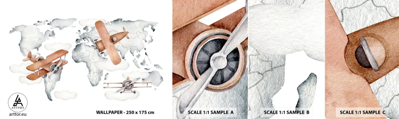 Fototapeta Próbka Standard Eco - W pionierskim duchu - Mapa Świata, Samoloty, Dziecięce - 100x30 cm