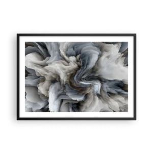 Plakat w czarnej ramie - Abstrakcyjny wir w odcieniach szarości i błękitu - 70x50cm - Kamień i kwiat - Nowoczesna dekoracja ścienna do salonu i sypialni ARTTOR