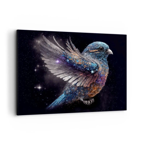 Obraz na płótnie - Wróbel w kosmicznym stylu z diamentowym połyskiem - 100x70cm - Diamentowy wróbel - Nowoczesna dekoracja ścienna do salonu, kuchni i sypialni ARTTOR