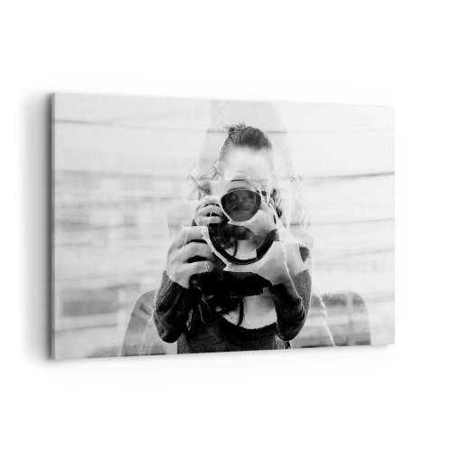 Obraz na płótnie - Czarno-biały portret fotografa z podwójną ekspozycją - 120x80cm - Twórca i tworzywo - Nowoczesna dekoracja ścienna do salonu, kuchni i sypialni ARTTOR