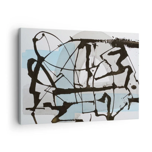 Obraz na płótnie - Abstrakcyjne linie i kształty w błękicie i czerni - 70x50cm - Mimo wszystko błękitny - Nowoczesna dekoracja ścienna do salonu i sypialni ARTTOR