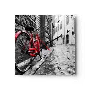 Zegar ścienny - Czerwony rower w czarno-białej uliczce - 30x30cm - Prawdziwe piękno się nie starzeje - Nowoczesna dekoracja ścienna do salonu i sypialni ARTTOR