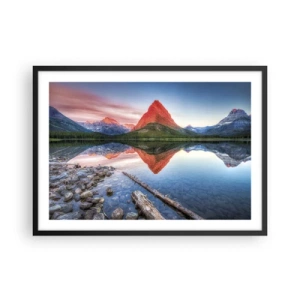 Plakat w czarnej ramie - Góra odbijająca się w jeziorze o zachodzie słońca - 70x50cm - Żar i chłód - Nowoczesna dekoracja ścienna do salonu i sypialni ARTTOR
