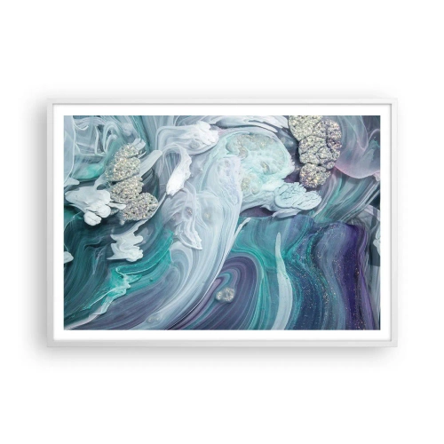 Plakat w białej ramie - Nurty błękitu - 100x70 cm