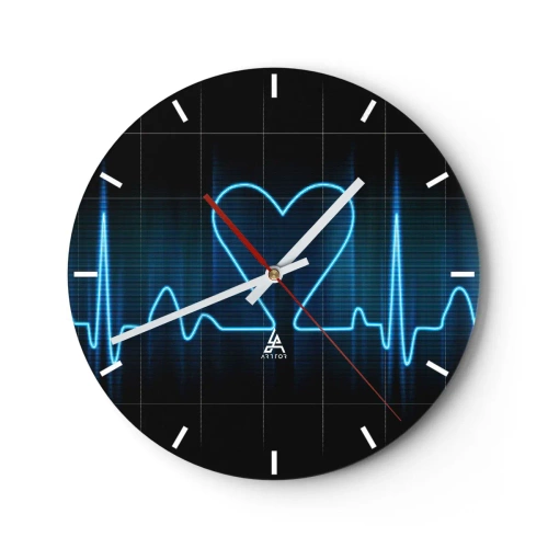 Zegar ścienny - Motyw linii EKG w kształcie serca na czarnym tle - 30x30cm - W rytmie serca - Nowoczesna dekoracja ścienna do salonu, kuchni i sypialni ARTTOR