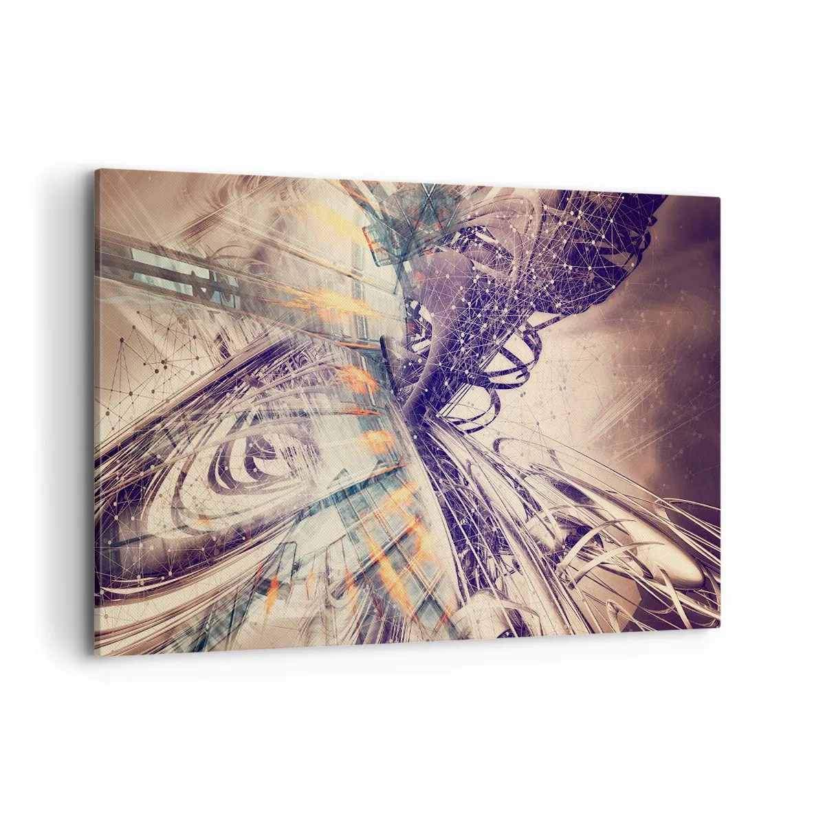 Obraz na płótnie - Dynamiczna abstrakcja w odcieniach beżu i fioletu - 120x80cm - W wielkim pędzie - Nowoczesna dekoracja ścienna do salonu, kuchni i sypialni ARTTOR