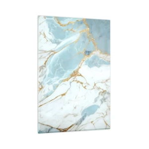 Obraz na szkle - Błękitno-białe marmurowe wzory z dodatkiem złotych żył - 80x120cm - Bogactwo kamienia - Nowoczesna dekoracja ścienna do salonu i sypialni ARTTOR