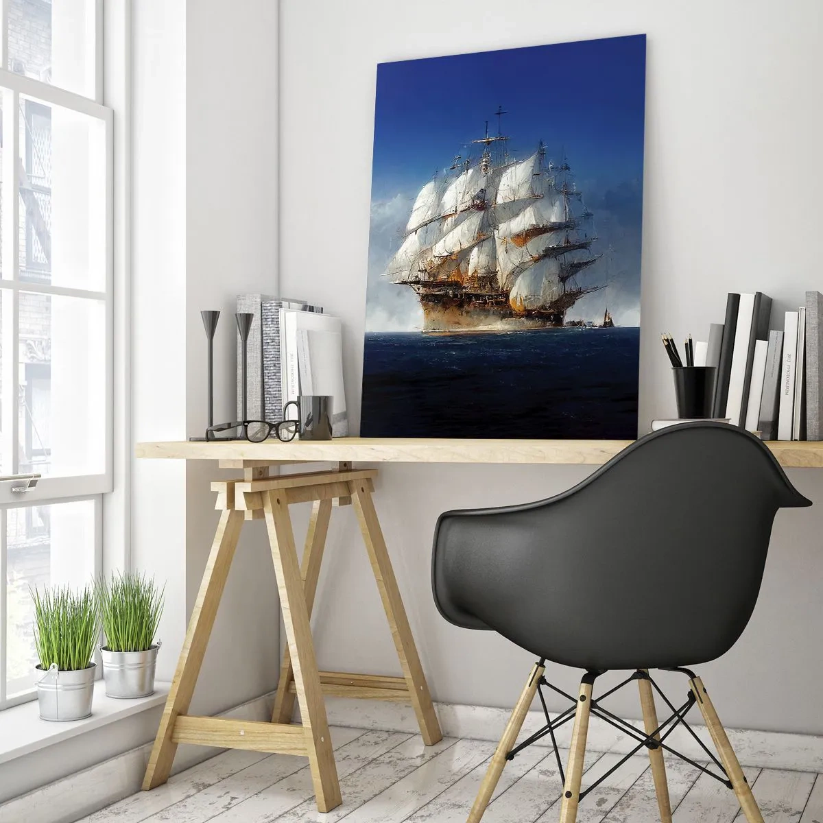 Obraz na szkle - Żaglowiec na pełnym morzu wśród morskiej mgły - 50x70cm - The great glory! - Nowoczesna dekoracja ścienna do salonu, kuchni i sypialni ARTTOR