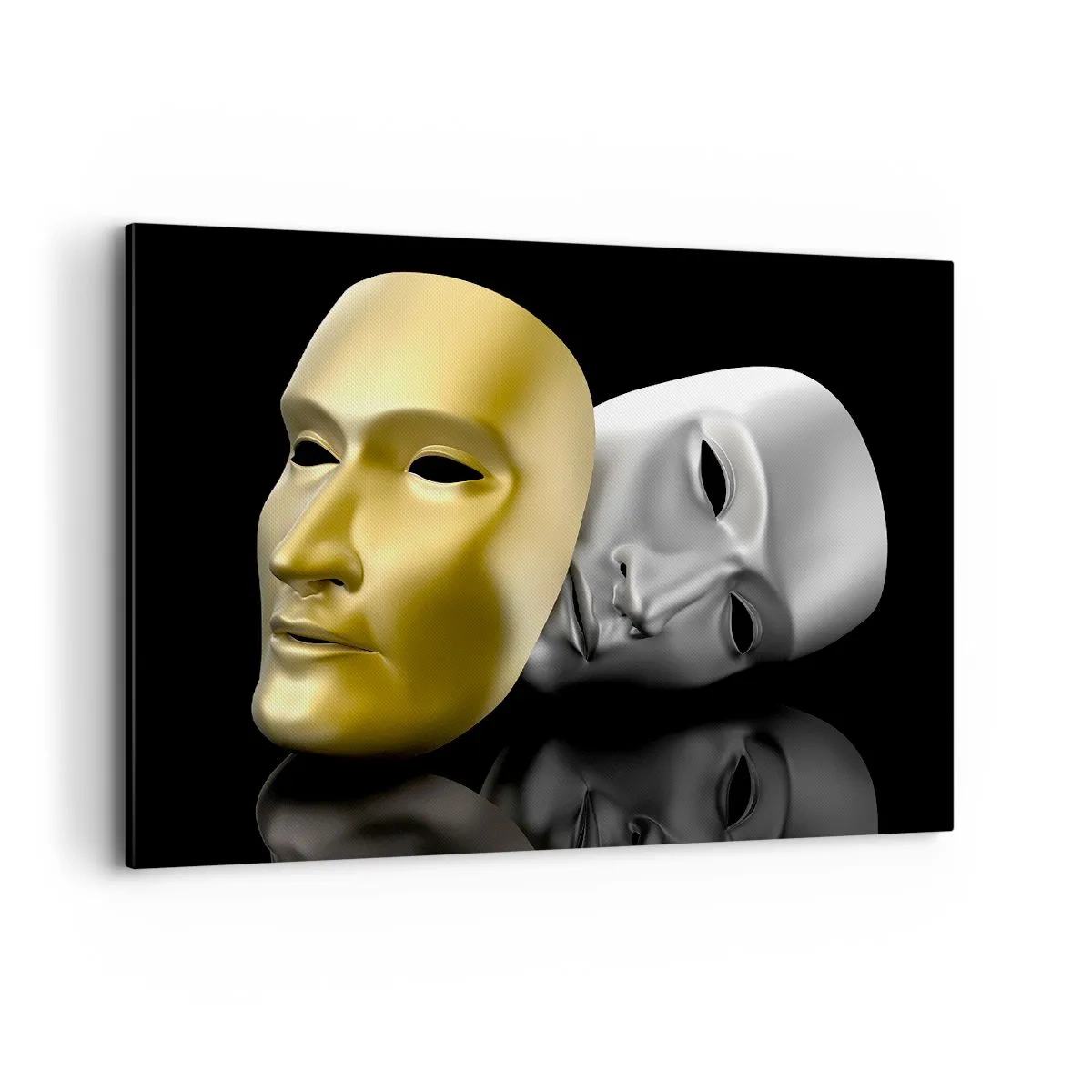 Obraz na płótnie - Złota i srebrna maska na czarnym tle - 100x70cm - Życie to jest teatr - Nowoczesna dekoracja ścienna do salonu, kuchni i sypialni ARTTOR