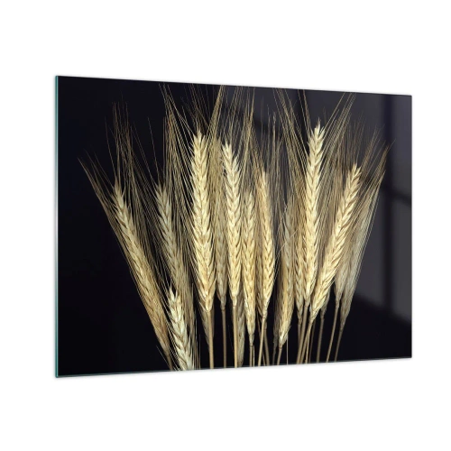 Obraz na szkle - Zboże w ciepłych tonacjach na czarnym tle - 70x50cm - Rustykalna magia - Nowoczesna dekoracja ścienna do salonu i sypialni ARTTOR