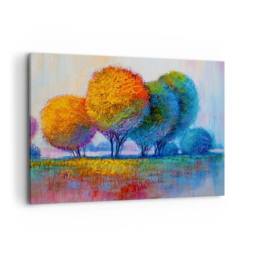Obraz na płótnie - Kolorowe drzewa w pejzażu w stylu impresjonistycznym - 120x80cm - Kępa rzęsistych barw - Nowoczesna dekoracja ścienna do salonu, kuchni i sypialni ARTTOR