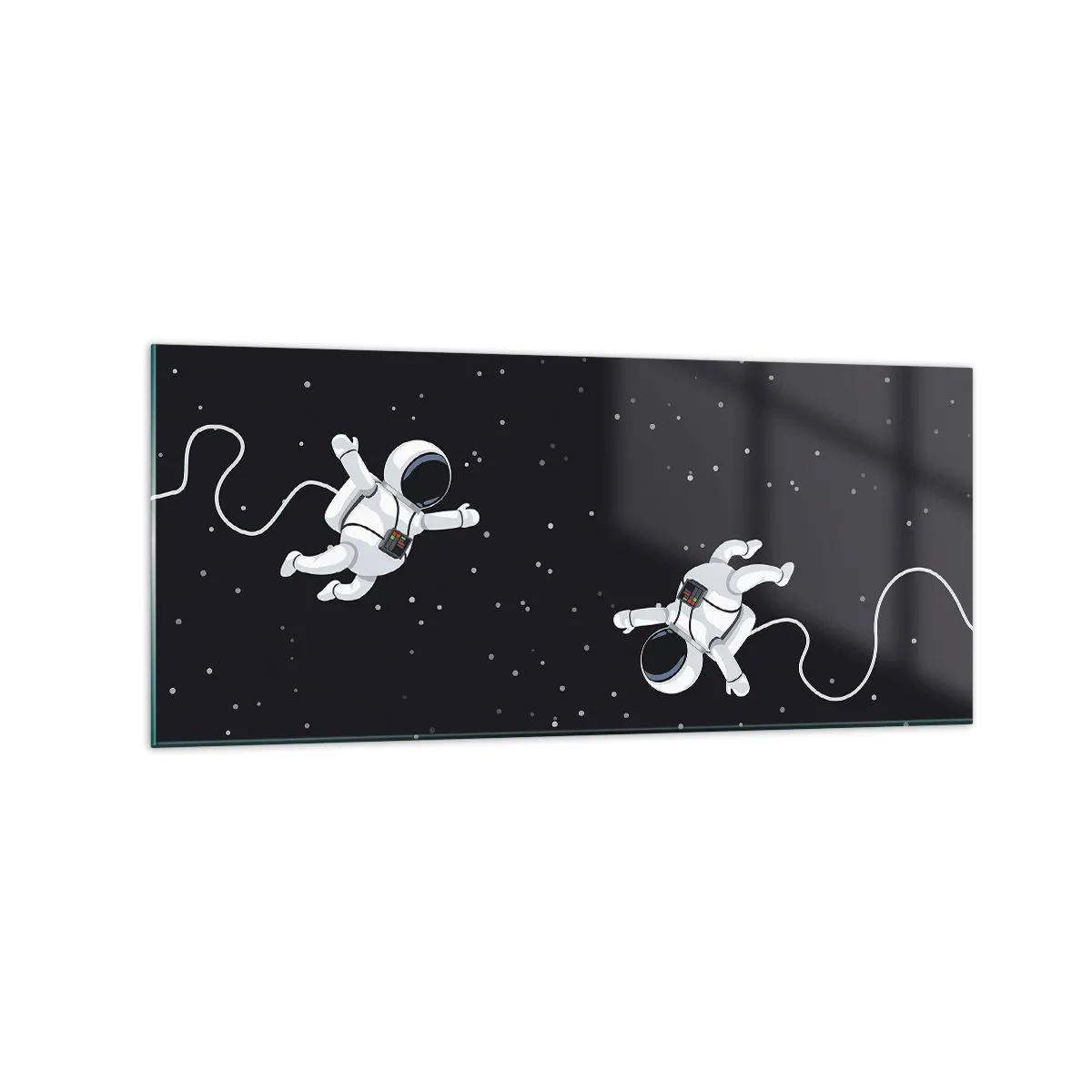 Obraz na szkle - Astronauci unoszący się w kosmosie na tle gwiazd - 120x50cm - Kosmiczny pląs - Nowoczesna dekoracja ścienna do salonu i sypialni ARTTOR