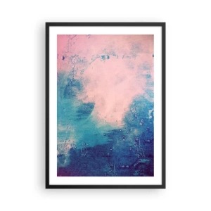 Plakat w czarnej ramie - Abstrakcyjna kompozycja w błękitach i różach - 50x70cm - Błękitne objęcia - Nowoczesna dekoracja ścienna do salonu i sypialni ARTTOR